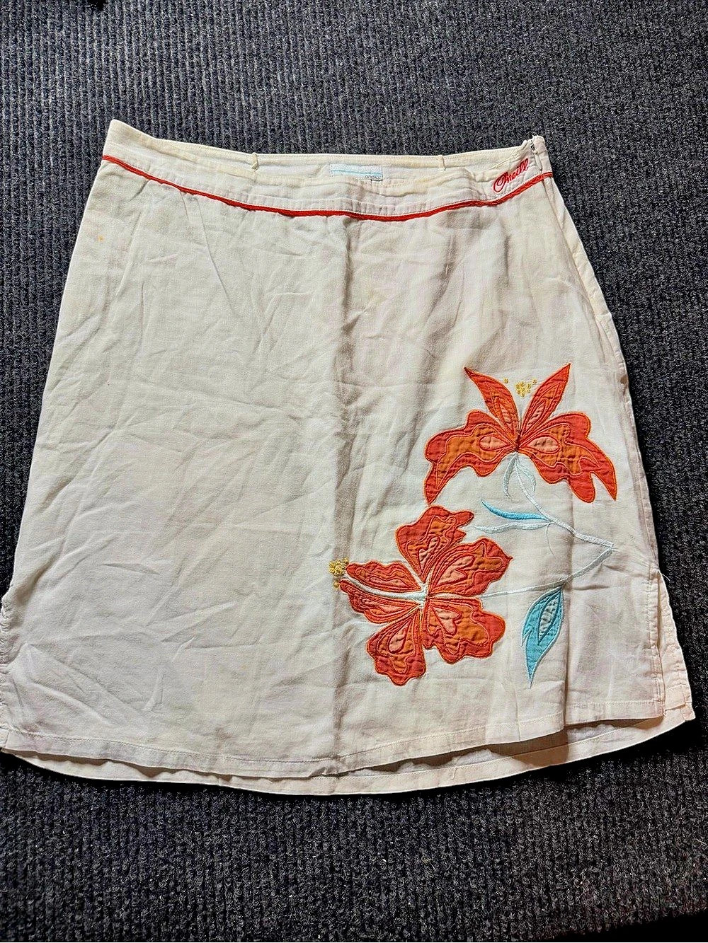 Vintage O’Neill Size 7 Hibiscus Floral Applique Skirt Y2K 90s Surf Girl Cotton